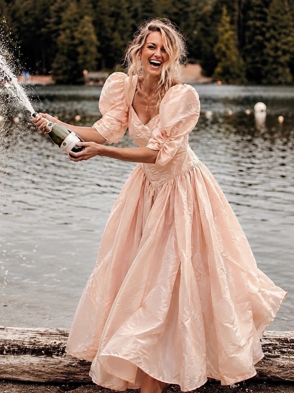 Vintage Jessica McClintock Fairycore Blush Puff Sleeve Princess boho Prom Dress